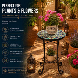 Shatchi 35Cm Casablanca Mosaic Plant Stand And Side Table With Ceramic Tile Top For Indoor Outdoor Use - thumbnail 4