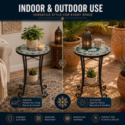 Shatchi 35Cm Casablanca Mosaic Plant Stand And Side Table With Ceramic Tile Top For Indoor Outdoor Use - thumbnail 5