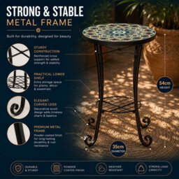 Shatchi 35Cm Casablanca Mosaic Plant Stand And Side Table With Ceramic Tile Top For Indoor Outdoor Use - thumbnail 6