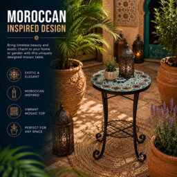 Shatchi 35Cm Casablanca Mosaic Plant Stand And Side Table With Ceramic Tile Top For Indoor Outdoor Use - thumbnail 7