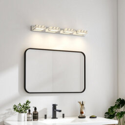 Living And Home 12W Chrome 4 Crystal Effect Light Bathroom Vanity Mirror Wall Light 4000K - thumbnail 2