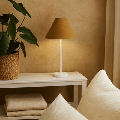 Wyld Haus Long Island Bamboo Table Lamp   White Base & Ochre Linen Shade - image 1