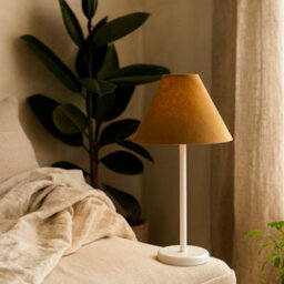 Wyld Haus Long Island Bamboo Table Lamp   White Base & Ochre Linen Shade - thumbnail 2