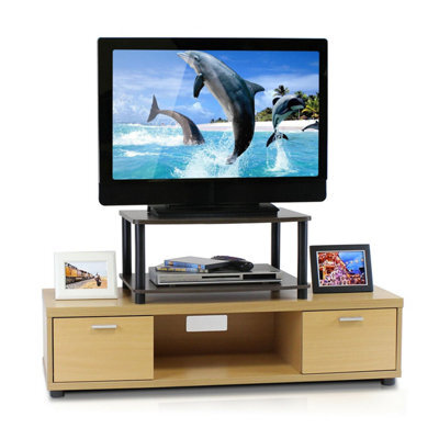 Walplus Furinno Turn-N-Tube No Tools 2-Tier Elevated Tv Stands, Dark Brown/black - image 1