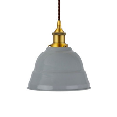 French Grey Lincoln Painted Dome Pendant Light With Antique Gold Lamp Holder And Brown Twisted Cable - Se Home - image 1