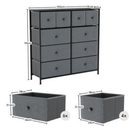 Lassic Vida Designs Chorley 10 Drawer Fabric Ukfr Chest Of Drawers, Grey & Black - thumbnail 3