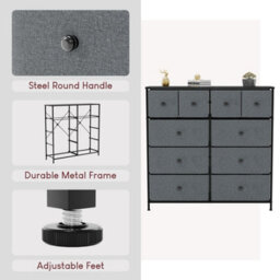 Lassic Vida Designs Chorley 10 Drawer Fabric Ukfr Chest Of Drawers, Grey & Black - thumbnail 9