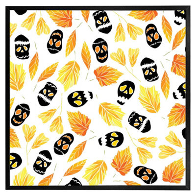 "Andrew Lee Autumn Leaves & Halloween Skulls (Picutre Frame) / 20X20"" / Grey" - image 1