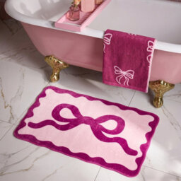 Ohs Bow Velvet Bath Mat Soft Absorbent Shower Rug - thumbnail 1
