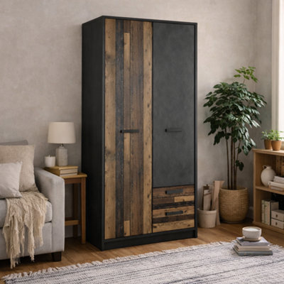 Wyld Haus Whimwick Walnut And Dark Matera Grey 2 Door Wardrobe With 2 Drawers - image 1
