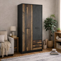 Wyld Haus Whimwick Walnut And Dark Matera Grey 2 Door Wardrobe With 2 Drawers - thumbnail 1