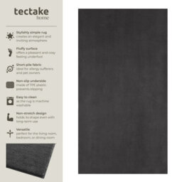 Tectake Rug Zonelle Short Pile And Ultra-Soft Carpet In Rectangular Or Round Design 80 X 150 Cm - Anthracite - thumbnail 2