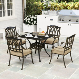 Outsunny 5 Pieces Cast Aluminium Garden Dining Set With Parasol Hole, Bronze - thumbnail 8