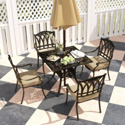 Outsunny 5 Pieces Cast Aluminium Garden Dining Set With Parasol Hole, Bronze - thumbnail 9