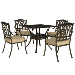 Outsunny 5 Pieces Cast Aluminium Garden Dining Set With Parasol Hole, Bronze - thumbnail 2
