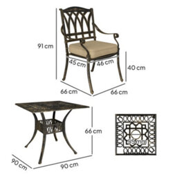 Outsunny 5 Pieces Cast Aluminium Garden Dining Set With Parasol Hole, Bronze - thumbnail 3