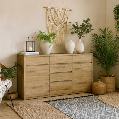 Wyld Haus Athens Natural Oak Effect Wide 6-Drawer Chest With 2 Doors - image 1