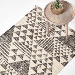 Homescapes Delphi Black And White Geometric Style 100% Cotton Printed Rug, 160 X 230 Cm - thumbnail 1