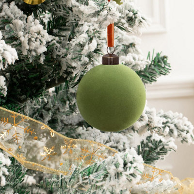 Amorly 32Pcs Velvet Christmas Tree Ornaments Set,green Flocked Hanging Christmas Balls Ornaments For Xmas Tree Holiday Home Party Decor - image 1
