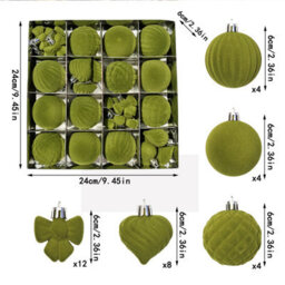 Amorly 32Pcs Velvet Christmas Tree Ornaments Set,green Flocked Hanging Christmas Balls Ornaments For Xmas Tree Holiday Home Party Decor - thumbnail 5