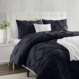 Ameha Pintuck Duvet Cover With Pillowcase Breathable Microfiber Pinch Pleat Diamond Design Black King 230X220Cm - thumbnail 6