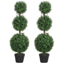 Homcom Set Of 2 Decorative Artificial Plants Boxwood Trees In Pot, Green - thumbnail 2