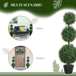 Homcom Set Of 2 Decorative Artificial Plants Boxwood Trees In Pot, Green - thumbnail 5