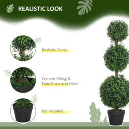 Homcom Set Of 2 Decorative Artificial Plants Boxwood Trees In Pot, Green - thumbnail 4