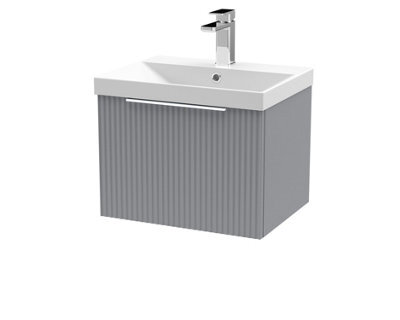 Hudson Reed Fluted Wall Hung 1-Drawer Vanity And Thin-Edge Basin, Contemporary Sink Vanity Unit, Satin Grey, 500mm - image 1