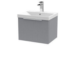Hudson Reed Fluted Wall Hung 1-Drawer Vanity And Thin-Edge Basin, Contemporary Sink Vanity Unit, Satin Grey, 500mm - thumbnail 1