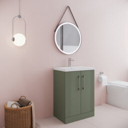Balterley Belvide Partial Fluted 2 Door Floor Standing Vanity Unit With Mid-Edge 1 Tap Hole Ceramic Basin - 600mm - Satin Green - thumbnail 6