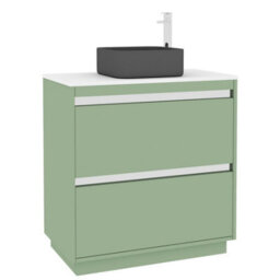 Royal Bathrooms Orion 800mm Mint Sage Floor Standing Plain White Countertop Vanity Unit 2 Drawer With Art Square Basin & Chrome Accent Trim - thumbnail 6