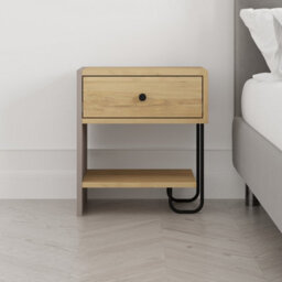 Decortie Modern Sirius Nightstand Drawer Storage Oak Mocha Grey Metal And Engineered Wood Legs 45(W)Cm Bedside Table Bedroom - thumbnail 4