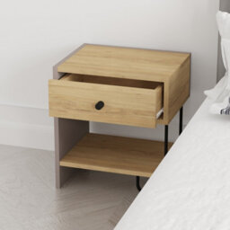 Decortie Modern Sirius Nightstand Drawer Storage Oak Mocha Grey Metal And Engineered Wood Legs 45(W)Cm Bedside Table Bedroom - thumbnail 5