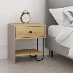 Decortie Modern Sirius Nightstand Drawer Storage Oak Mocha Grey Metal And Engineered Wood Legs 45(W)Cm Bedside Table Bedroom - thumbnail 7
