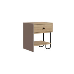 Decortie Modern Sirius Nightstand Drawer Storage Oak Mocha Grey Metal And Engineered Wood Legs 45(W)Cm Bedside Table Bedroom - thumbnail 2