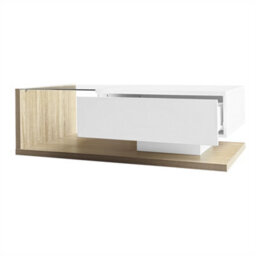 Abrihome Coffee Table In High Gloss White And Wood Color Combination, Side Tables, Coffee Tables With Glass And Led, White+Natural - thumbnail 5