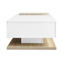 Abrihome Coffee Table In High Gloss White And Wood Color Combination, Side Tables, Coffee Tables With Glass And Led, White+Natural - thumbnail 4