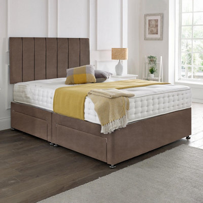 Dining Tables Oslo Matching Headboard Divan Set, 2 Drawer On Same Side With Sprung 1500 Comfort Mattress - Plush Taupe - Double - image 1