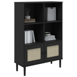 Vidaxl Bookcase Senja Rattan Look Black 90X35X130 Cm Solid Wood Pine - thumbnail 3