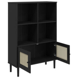 Vidaxl Bookcase Senja Rattan Look Black 90X35X130 Cm Solid Wood Pine - thumbnail 6