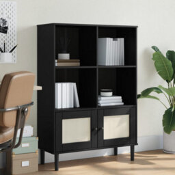 Vidaxl Bookcase Senja Rattan Look Black 90X35X130 Cm Solid Wood Pine - thumbnail 1