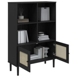 Vidaxl Bookcase Senja Rattan Look Black 90X35X130 Cm Solid Wood Pine - thumbnail 4
