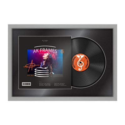 "AK Frames 25X17"" Light Grey Modern Vinyl Record Frame With Black Mount For 12 Inch Lp Cover & Disc - Overlapped Design" - image 1