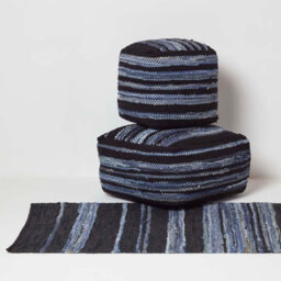 Homescapes Texas Denim Woven Striped Bean Filled Pouffe, 60 Cm - thumbnail 5