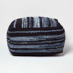 Homescapes Texas Denim Woven Striped Bean Filled Pouffe, 60 Cm - thumbnail 1