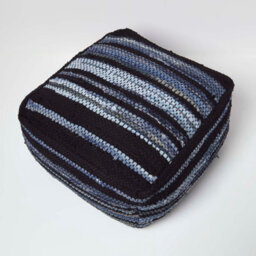 Homescapes Texas Denim Woven Striped Bean Filled Pouffe, 60 Cm - thumbnail 3