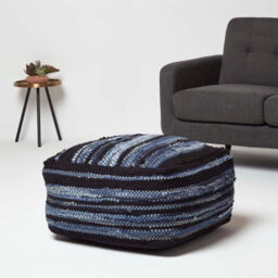 Homescapes Texas Denim Woven Striped Bean Filled Pouffe, 60 Cm - thumbnail 2