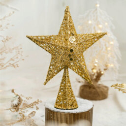 Living And Home Golden Glittered Wrought Iron Christmas Tree Topper Xmas Star Ornament Home Decor 25Cm (W) X 35Cm (H) - thumbnail 3
