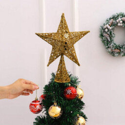 Living And Home Golden Glittered Wrought Iron Christmas Tree Topper Xmas Star Ornament Home Decor 25Cm (W) X 35Cm (H) - thumbnail 2
